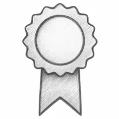 Pencil sketch of a subdued award badge